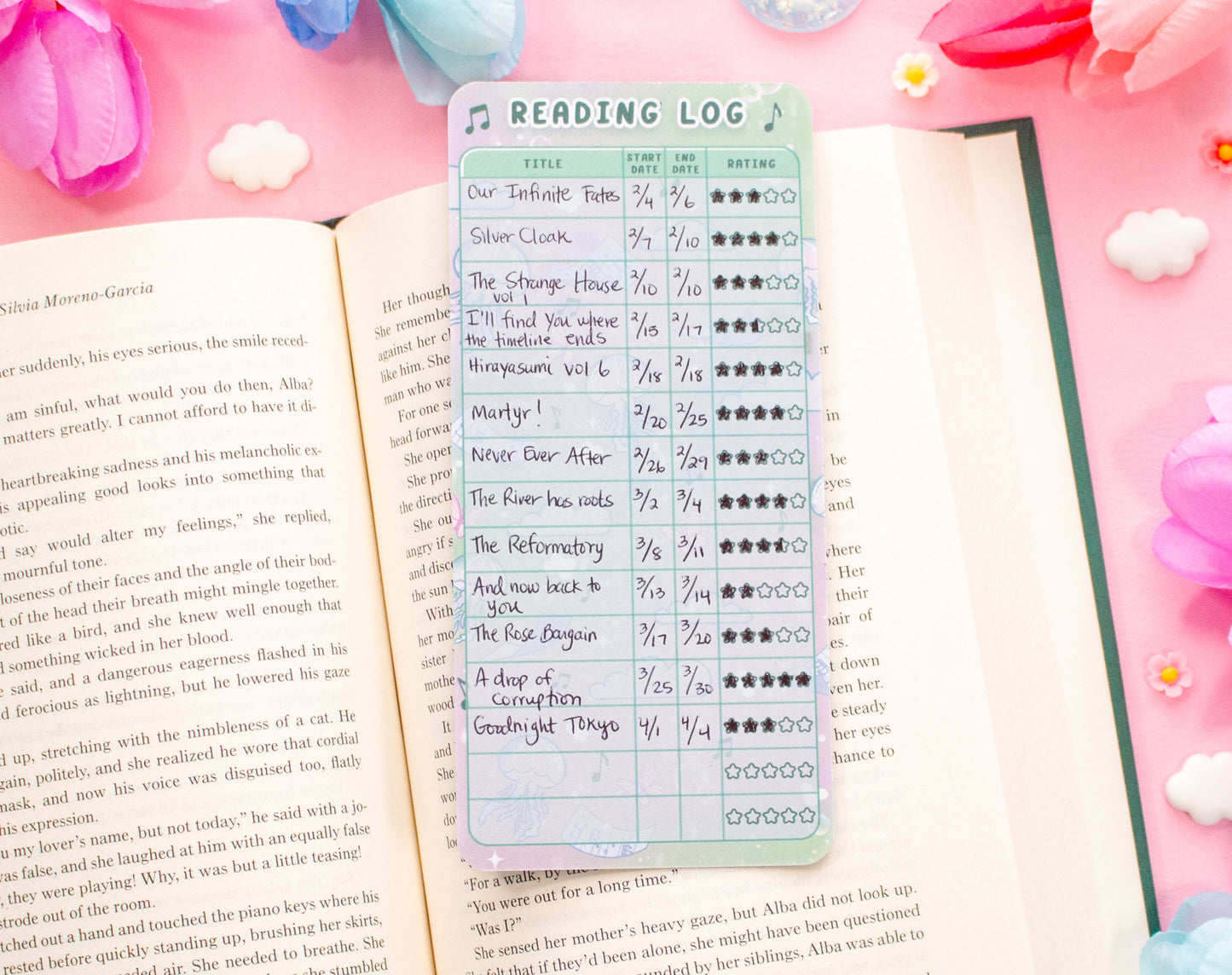 Blooming Records Reading Log Bookmark