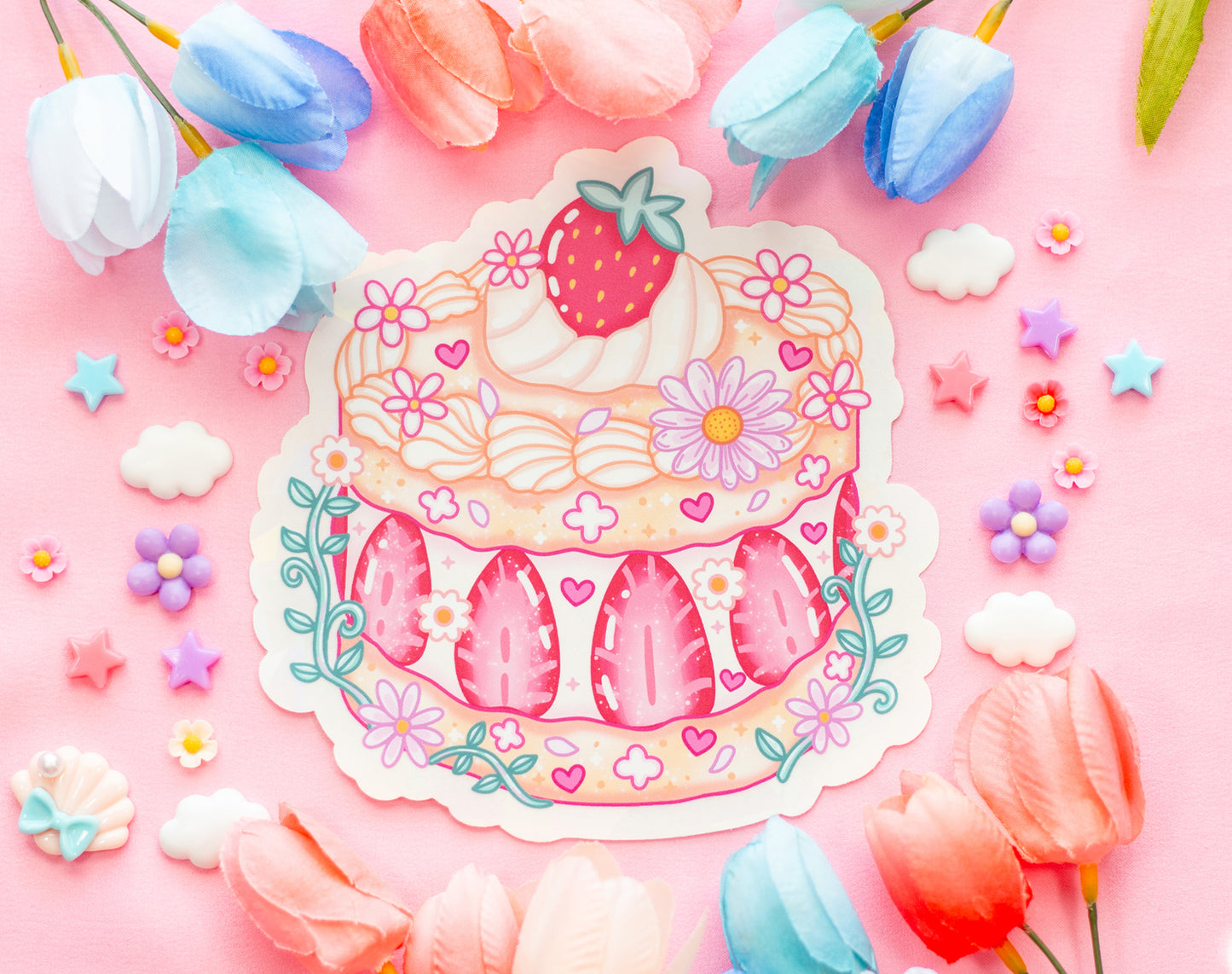 Strawberry Cake Suncatcher Sticker