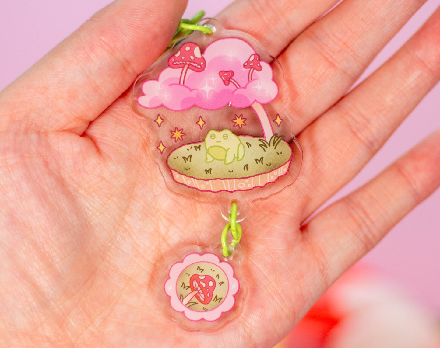 Mushroom Frog Linked Keychain