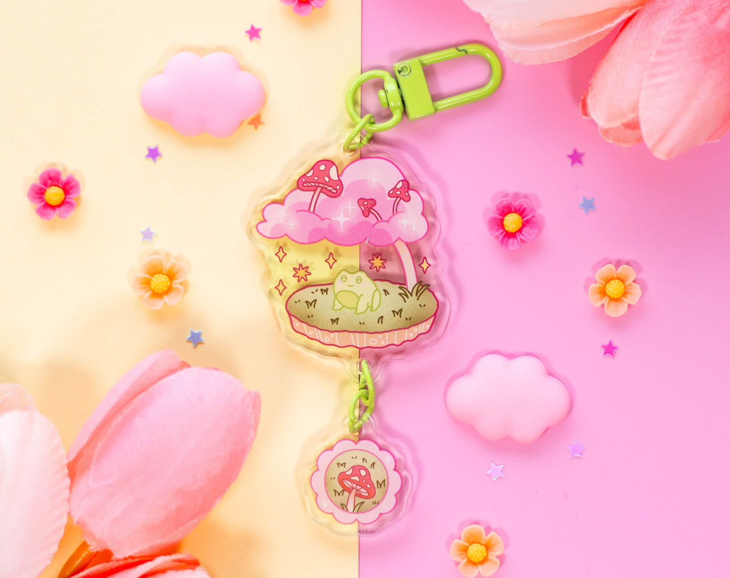 Mushroom Frog Linked Keychain