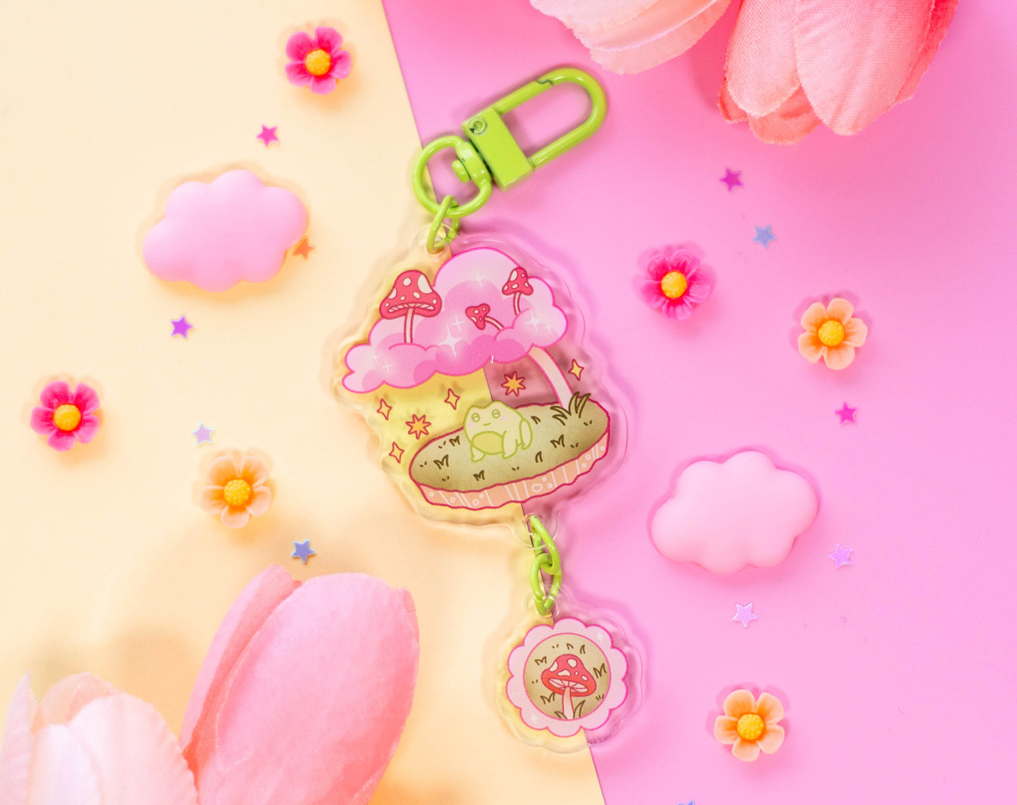 Mushroom Frog Linked Keychain