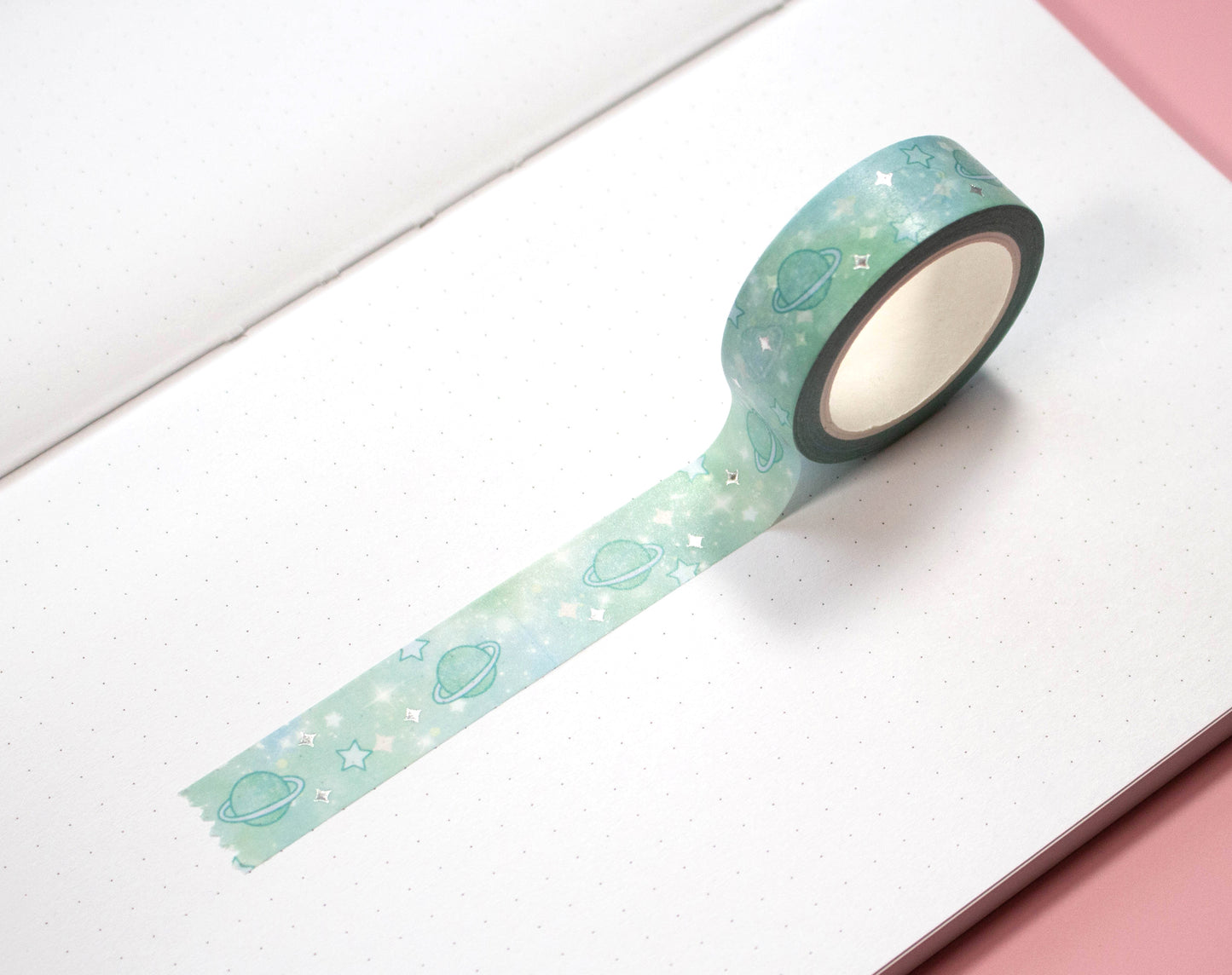 Green Galaxy Silver Foil Washi Tape