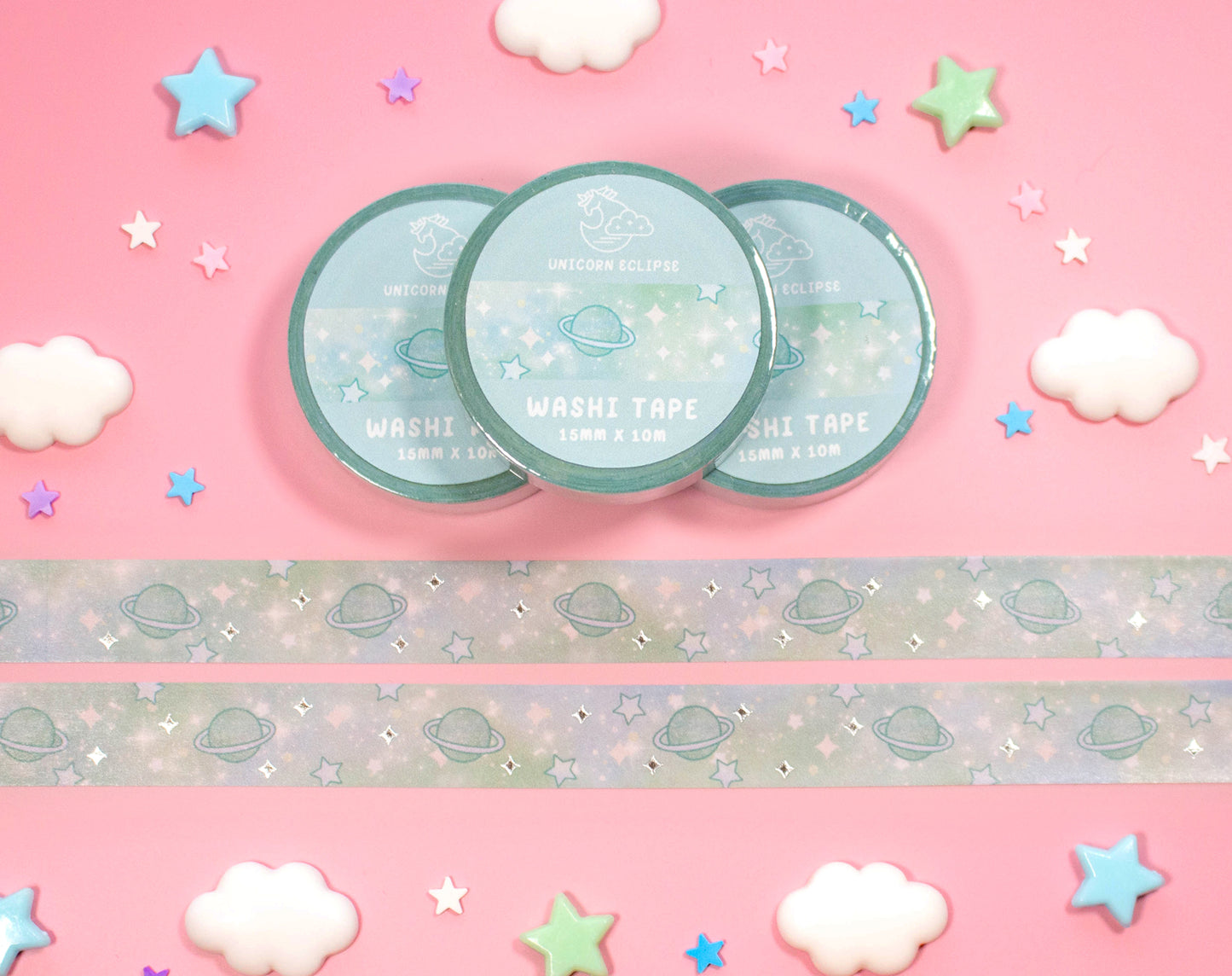 Green Galaxy Silver Foil Washi Tape