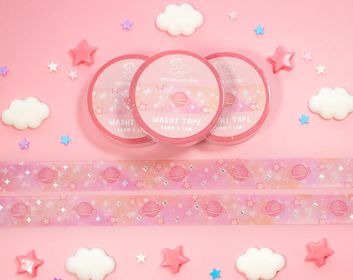 Pink Galaxy Silver Foil Washi Tape