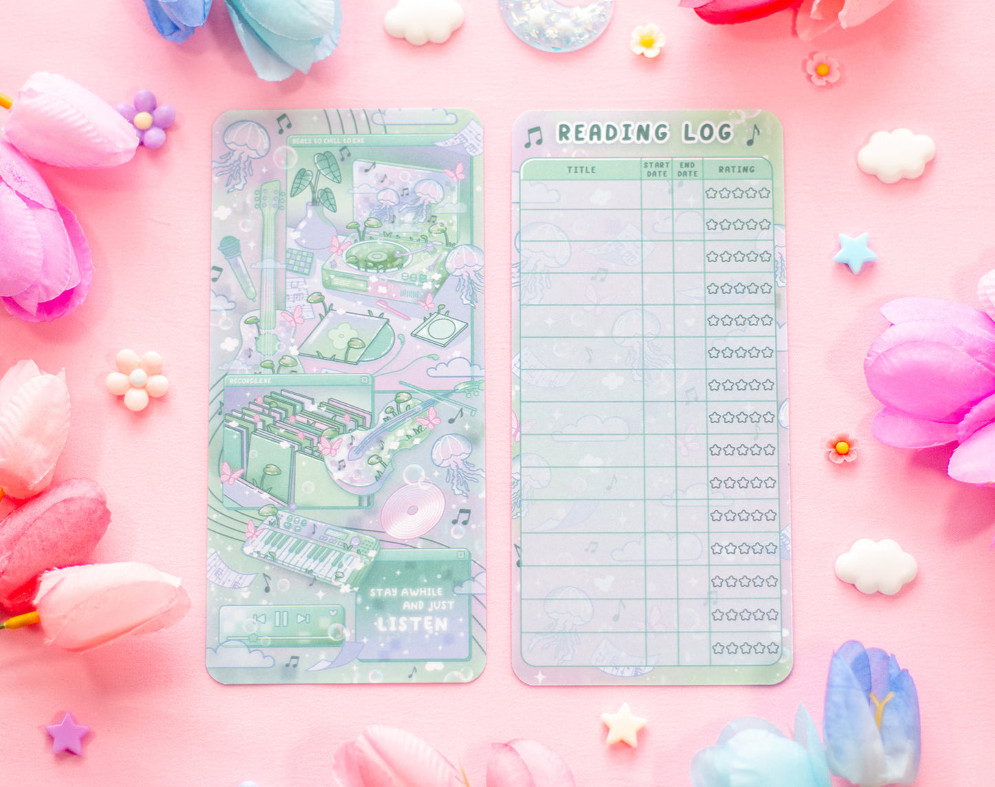 Blooming Records Reading Log Bookmark