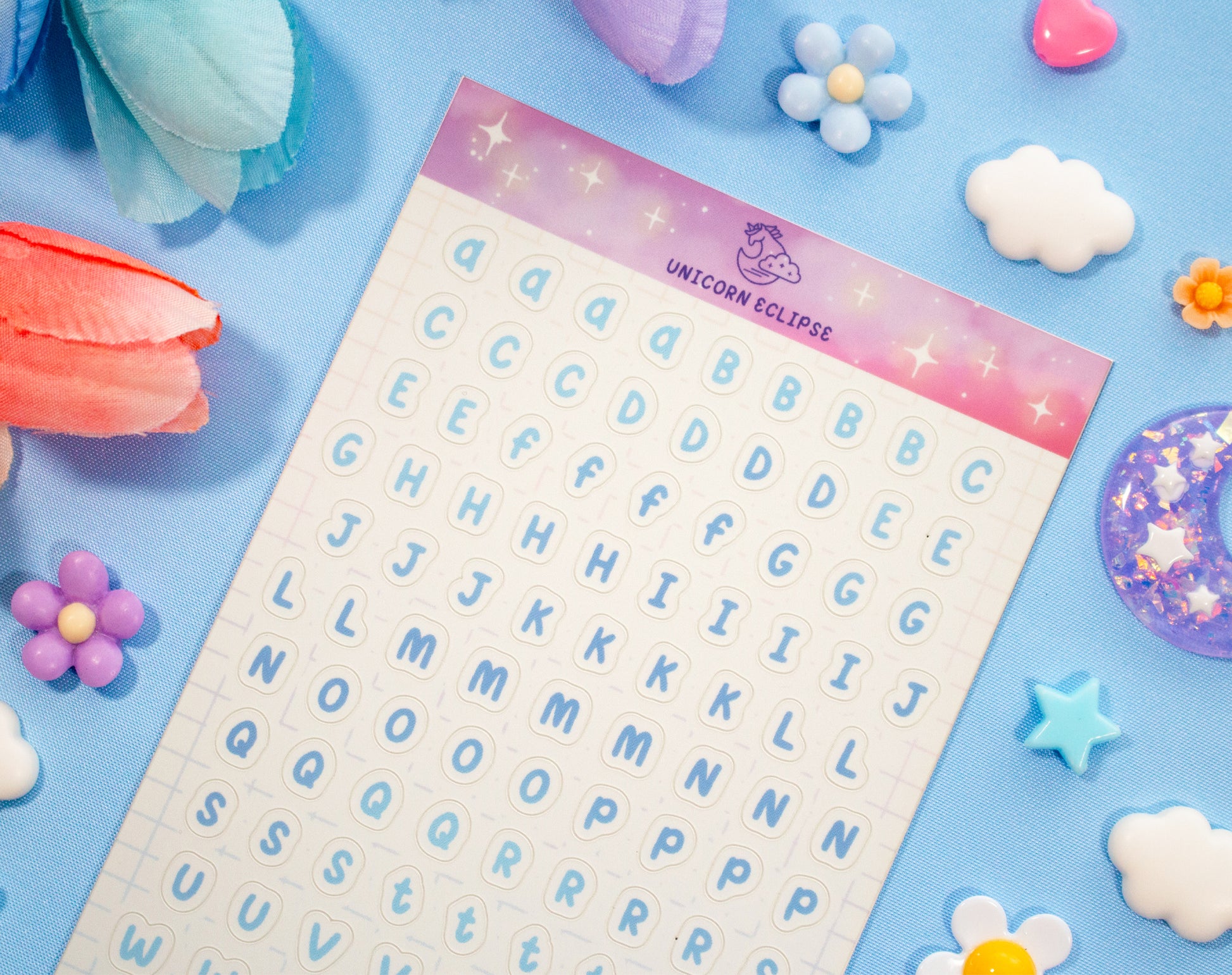 Alphabet Sticker Sheet (Blue) – Unicorn Eclipse