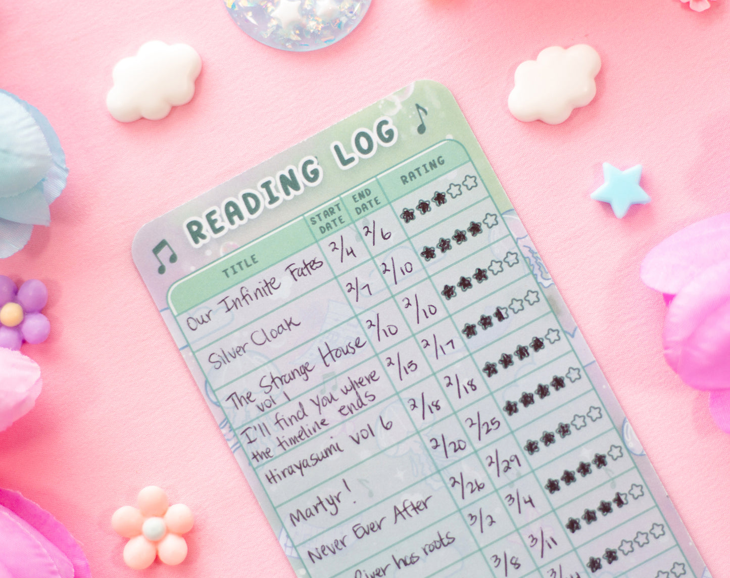 Blooming Records Reading Log Bookmark