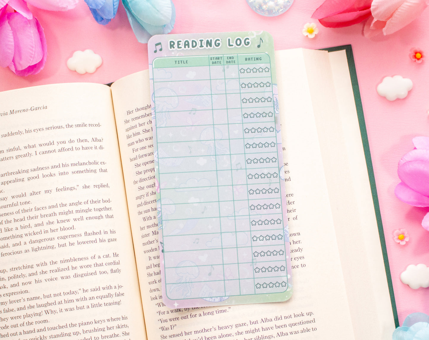 Blooming Records Reading Log Bookmark