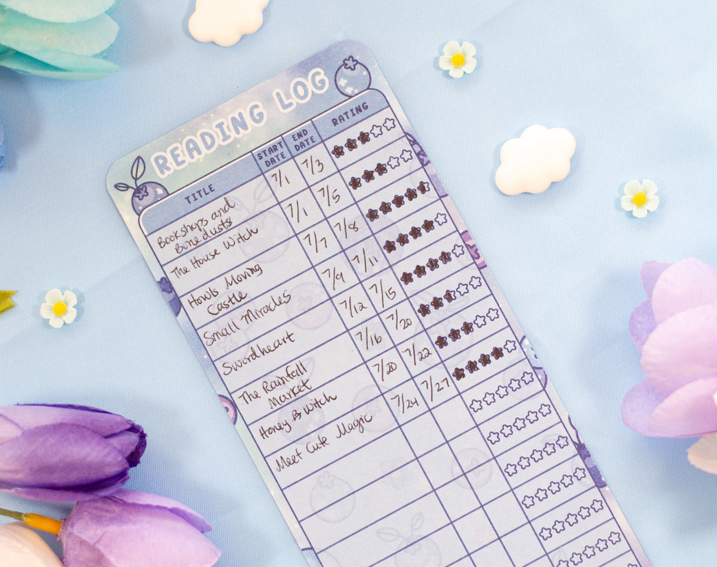 Blueberries Reading Log Bookmark
