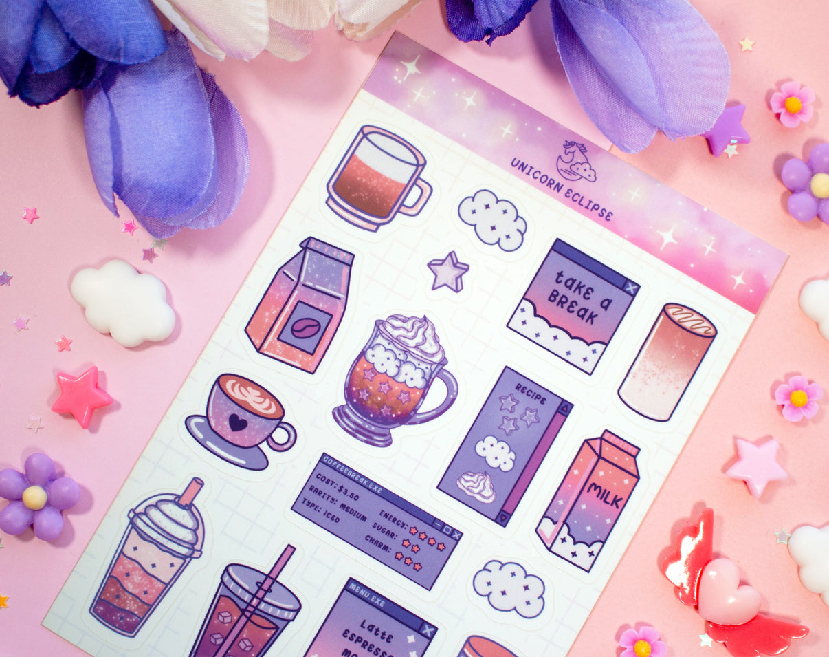 Coffee Shop Sticker Sheet – Unicorn Eclipse