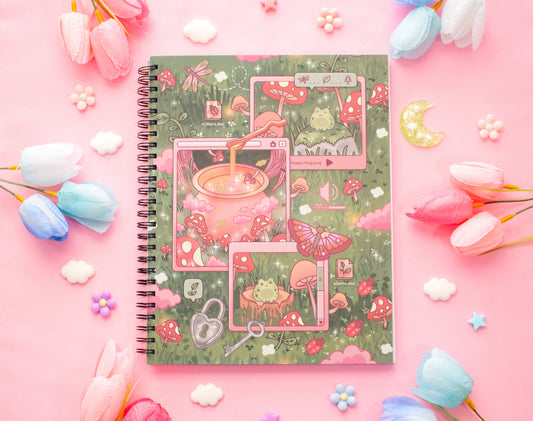 Mushroom Cottagecore Spiral Lined Notebook (7x9")