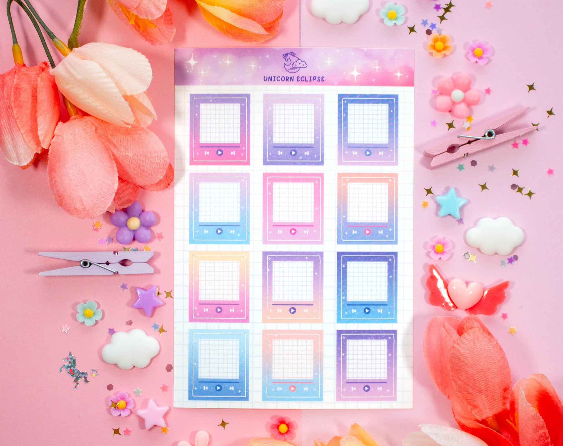 Blue Computer Aesthetic Sticker Sheet – Unicorn Eclipse