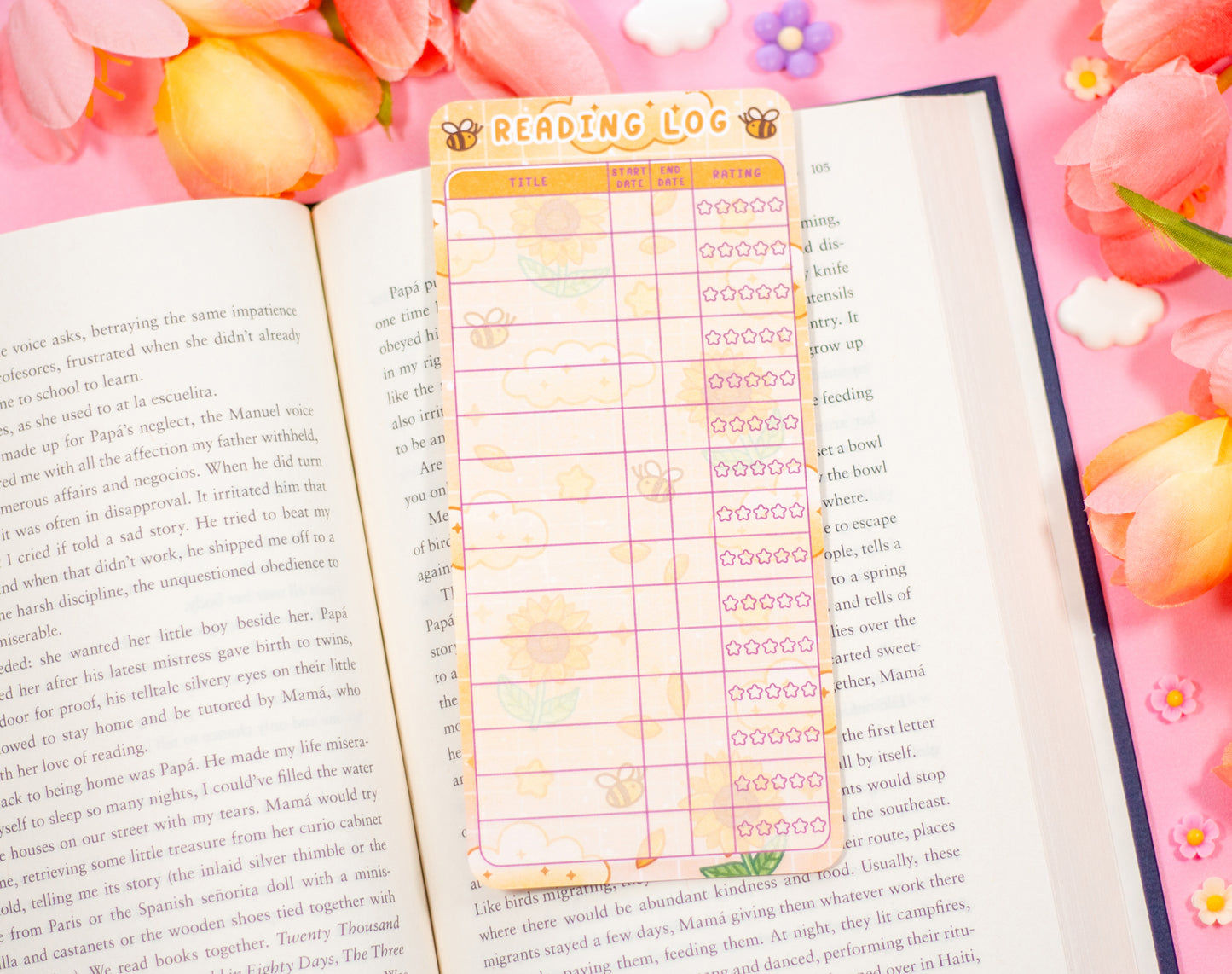 Sunflower Dreams Reading Log Bookmark