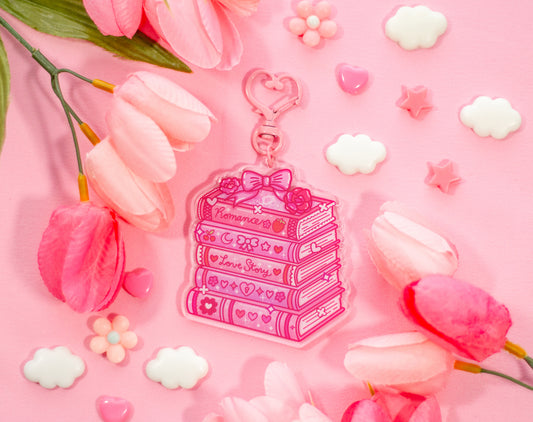 Romance Stacked Books Keychain