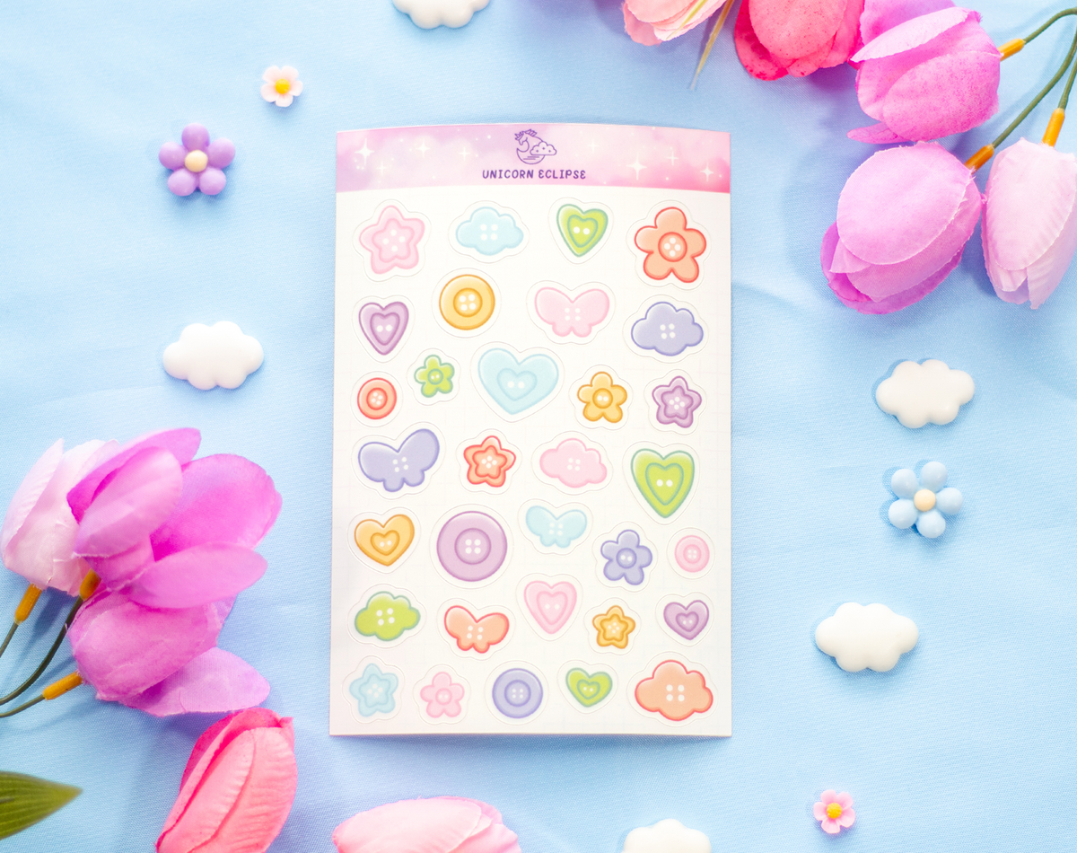 Pink Button Sticker Buttons Sticker Sheet – Unicorn Eclipse