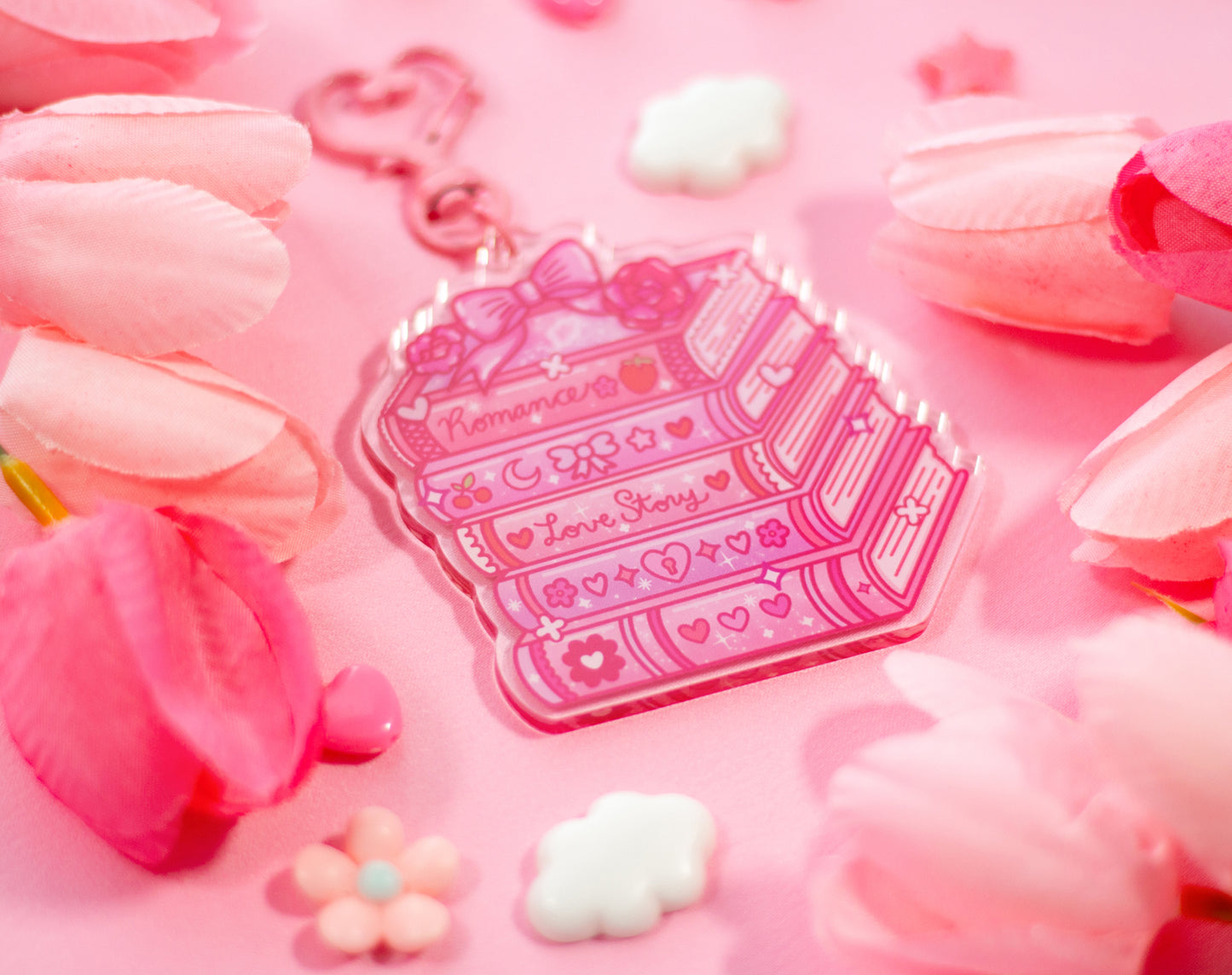 Romance Stacked Books Keychain