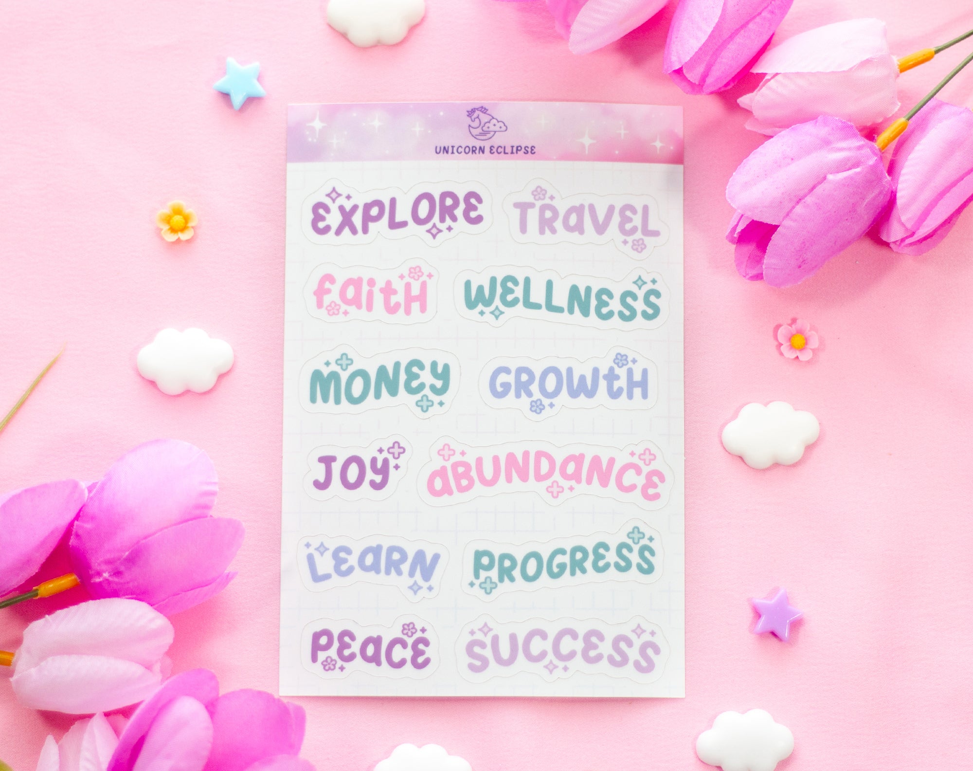 Goal Setting Words Sticker Sheet – Unicorn Eclipse
